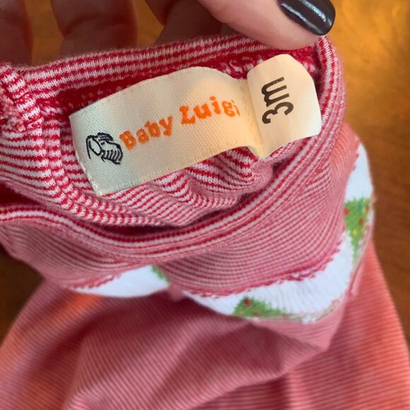 Baby Luigi 3 months red and white smocked Christmas Tree Outfit - Picture 2 of 3